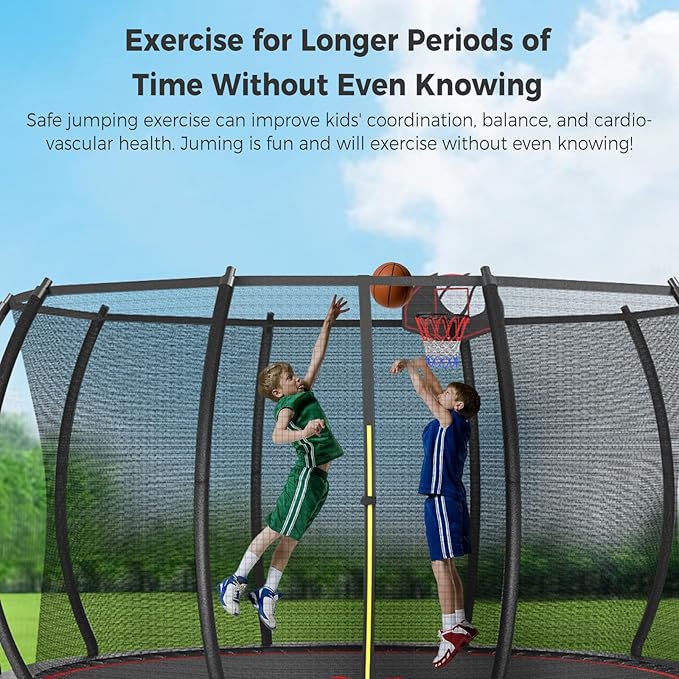 Tatub Large Trampolines Outdoor 10 12 14 15 16FT for Kids and Adults,Outdoor Recreational Pumpkin Trampolines with Curved Poles and Safety Enclosure Net, Basketball Hoop, Ladder