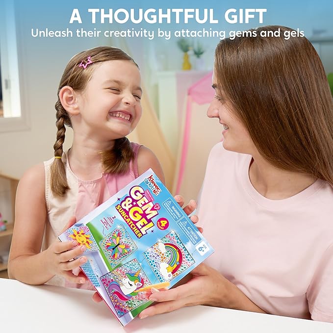 Klever Kits 4PCS Window Art, 2-in-1 Gems and Gels Suncatcher, 2 Ways to Play Diamond and Gels, Arts & Crafts Toys for Boys Girls, Christmas Birthday Gifts for Kids Age 6 and Up