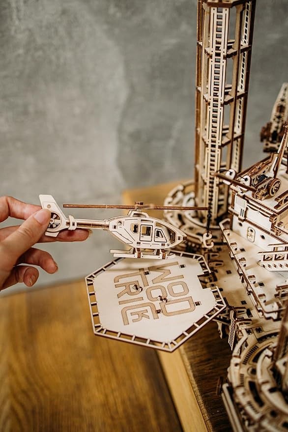 Wood Trick Offshore Rig Platform Wooden 3D Puzzles for Adults and Kids to Build - Interactive Movable Platform - Wooden Models Engineering DIY Project Mechanical 3D Wooden Puzzles Model Kits for Adult