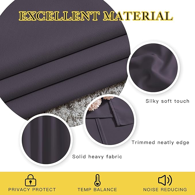 NICETOWN Blackout Curtain Panels 45 inches - Triple Weave Microfiber Home Thermal Insulated Solid Ring Top Blackout Curtains/Drapes for Bedroom(Set of 2, 52 x 45 Inch, Greyish Purple)