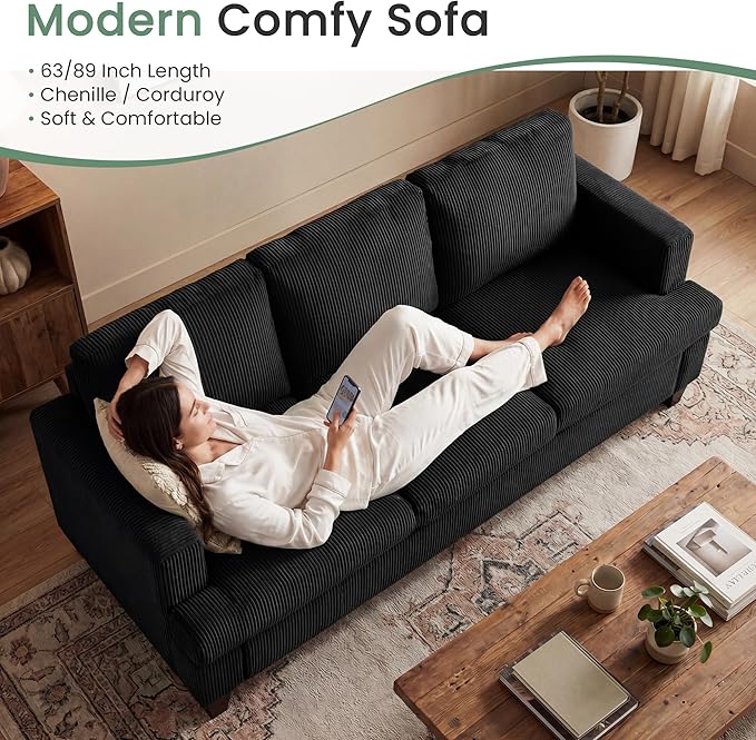 2 Pieces Corduroy Couch Set for Living Room, Deep Seat Floor Couch for Bedroom - Image 5