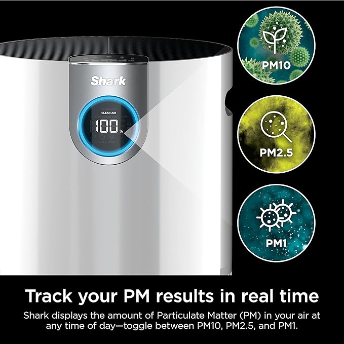 Shark Air Purifier for Home Large Room, Clean Sense Technology, HEPA Air Filter, 1000 Sq Ft, Kitchen, Filters Smoke, Captures 99.98% of Particles, Pet Dander, Pollutants, Dust, Allergens, HP201