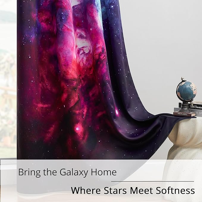 Galaxy Blackout Curtains - Space Design, 100% Blackout, 2 Panels, Each W52×L63, Thermal Insulated Curtains for Bedroom, Noise Reducing & Energy Efficient, Keeping Your Decor Looking Fresh and Vibrant
