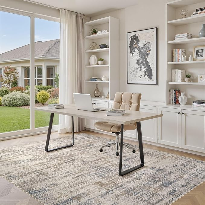 Area Rug for Living Room: 10x14 Washable Neutral Abstract Modern Soft Rugs Non Slip Indoor Floor Stain Resistant Large Carpet for Bedroom Dining Room Office Nursery - Brown