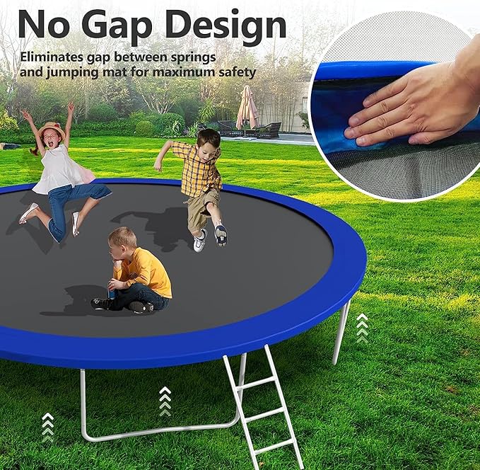 Upgraded 10/12/14/15/16FT Trampoline Outdoor, Large Kids Trampoline with Light, Stakes, Sprinkler, Backyard Trampoline with Basketball Hoop and Net, Capacity for 4-6 Kids and Adults