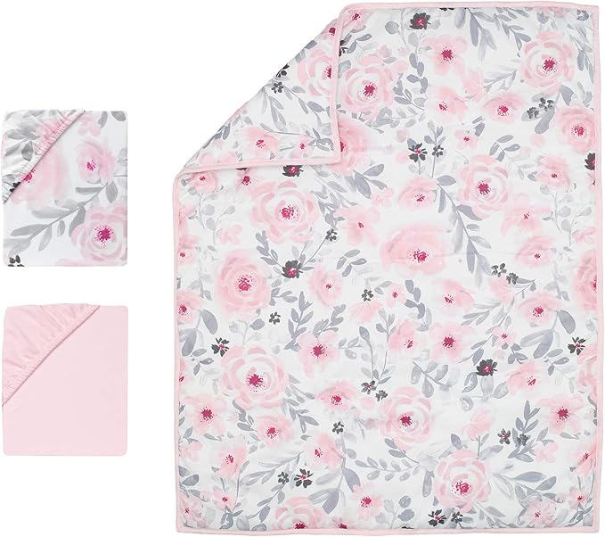Bedtime Originals Blossom Pink Watercolor Floral 3-Piece Mini Crib Bedding Set