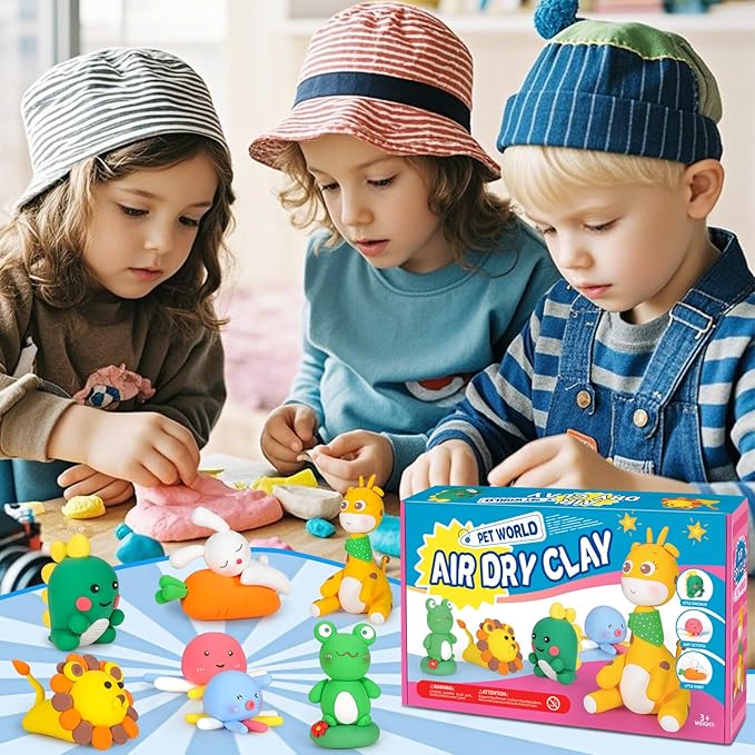 ifergoo Air Dry Clay for Kids - Animal Modeling Clay Kit, 6 Animal Designs with Sculpting Tools & Tutorials, Ultra Light & Soft, Arts & Crafts DIY Creative Toys, Gifts for Age 3-12 Girls & Boys