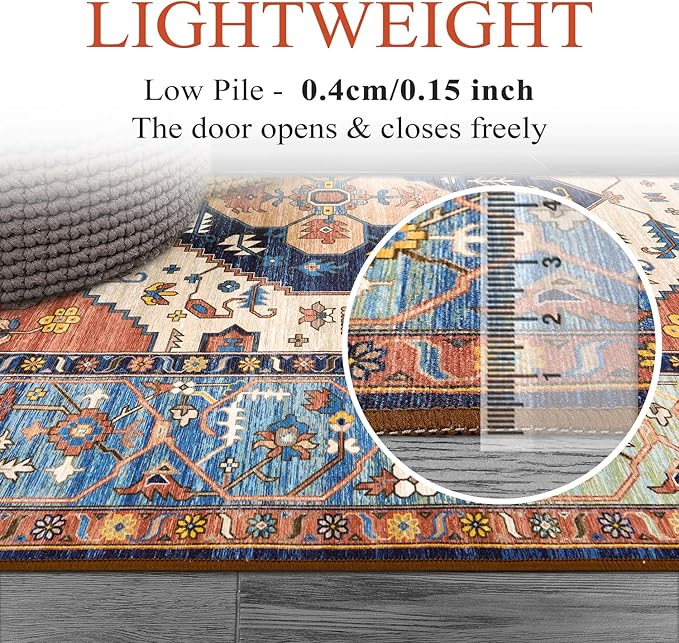 Lahome Area Rugs 9x12 Living Room - Boho Non-Slip Washable Rug Ultra-Thin Stain Resistant Large Carpet Throw Non Shedding Dining Room Mat, Oriental Print Carpet for Bedroom Guest Room (Rust, 9'x12')