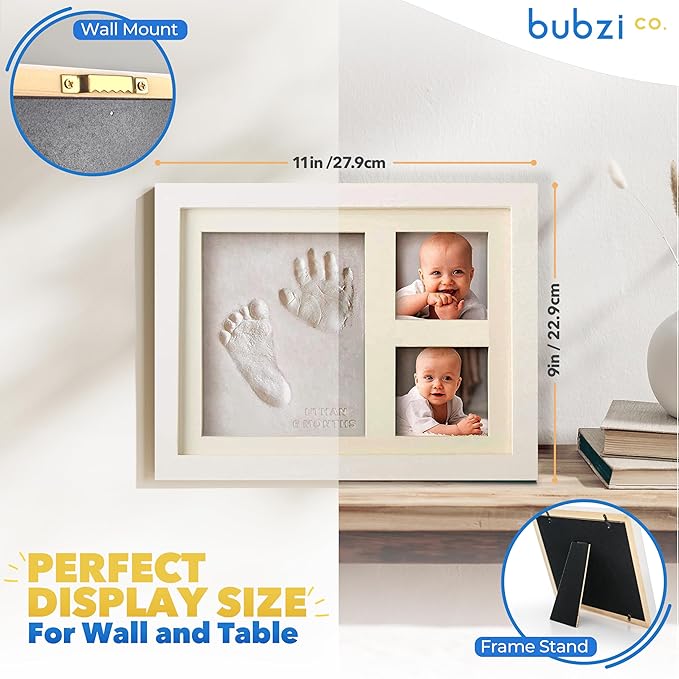 Bubzi Co Baby Footprint Kit, Baby Foot and Hand Print Kit, Baby Keepsake Frame, Nursery Pictures Frames, Hand Print Mold Kit, New Mom Gifts, Baby Newborn Essentials Must Haves, Baby Shower Gifts