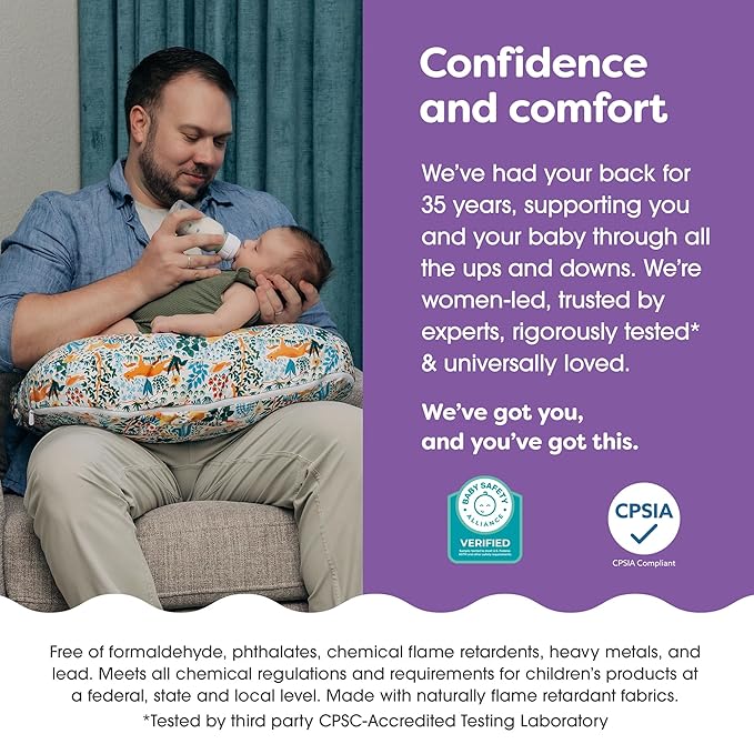 Boppy Nursing Pillow - Ergonomic Bottle & Breastfeeding Pillow with High, Firm, Large Area, Water-Repellent Cushion with Washable Cover; Baby Safety Alliance Verified - Colorful Forest Animals