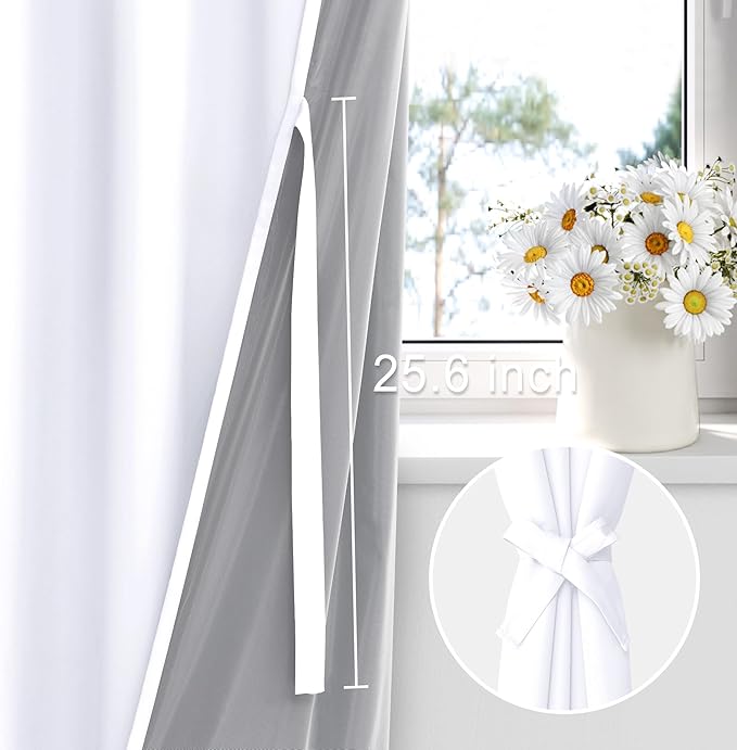 XWZO 100% Blackout Curtains 63 Inches Long - Rod Pocket Noise Reducing & Energy Efficiency Extra Wide Window Draperies with Black Liner for Bedroom/Living Room, White, W60 x L63, Set of 2