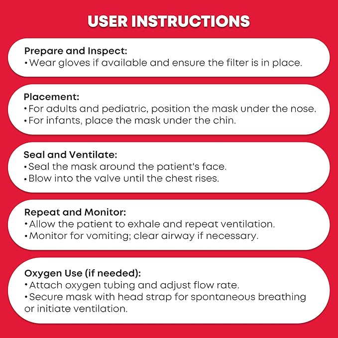 Adult and Infant CPR Mask Combo Kit – 50-Pack – 100 Valves, 50 Gloves, 100 Alcohol Pads – Bulk Set for First Responders, CPR Training