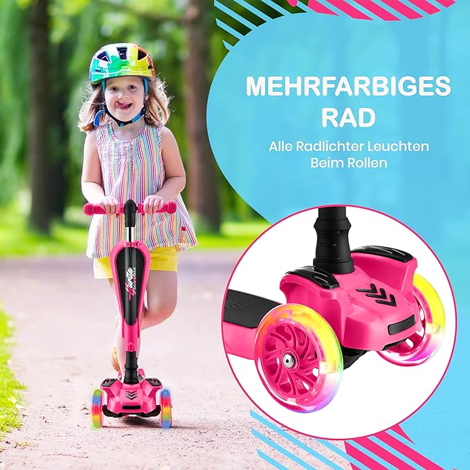 Hurtle 3-Wheeled Scooter for Kids - Wheel LED Lights, Adjustable Lean-to-Steer Handlebar, and Foldable Seat - Sit or Stand Ride with Brake for Boys and Girls Ages 1-14 Years Old