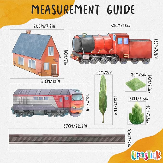 Train Wall Decals for Kids by Lipastick - Educational Railroad Wall Stickers for Boys and Girls - Peel and Stick Locomotive, Carriage, Wagon Wall Decals for Nursery, Playroom, Bedroom Decor -XXL Size