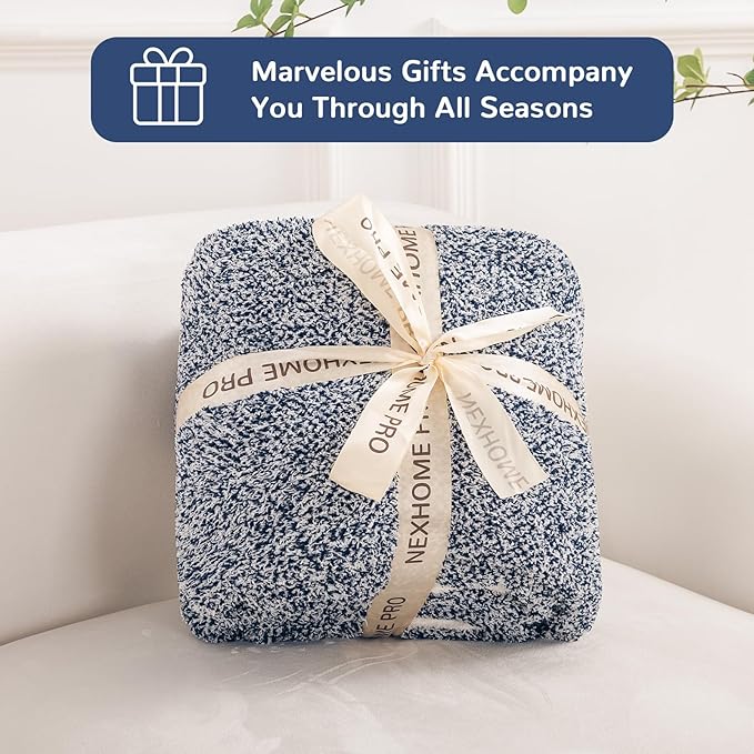 NEXHOME PRO Soft Throw Blankets for Couch, Reversible Warm Blankets Cozy Knit Blanket for Women, Fuzzy Plush Lightweight Throws for Sofa, Bed, Picnic, Navy, 50 x 60 inches