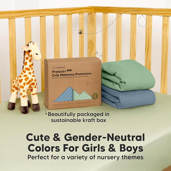 Waterproof Crib Mattress Protector Cover Fitted - 2-Pack Quiet Baby Crib Mattress Pad Sheets, 52" x 28" Soft Quilted Cotton Baby Sheet, Machine Washable, Easy Fit, Durable (Lagoon/Quin)