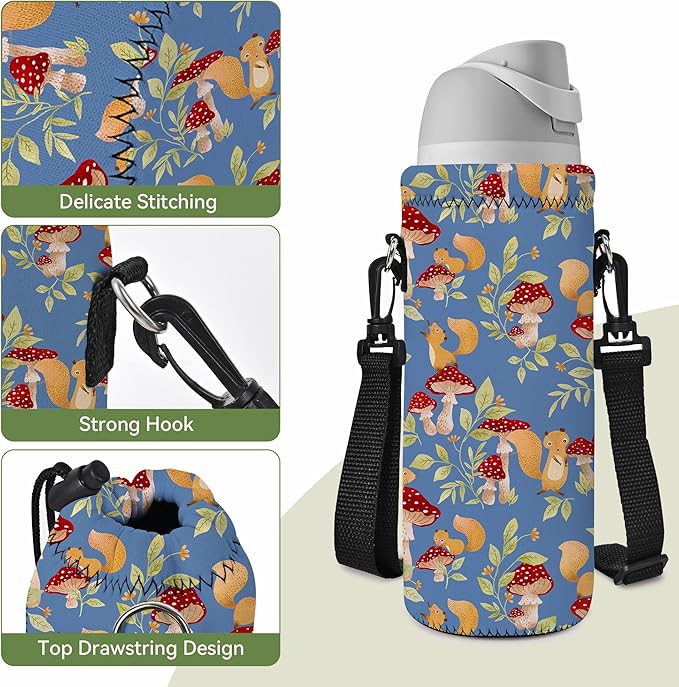 Neoprene Water Bottle Carrier Bag with Adjustable Shoulder Strap for Men Women Walking Hiking,Portable Insulated Holder Case for Stainless Steel/Glass/Plastic Bottles