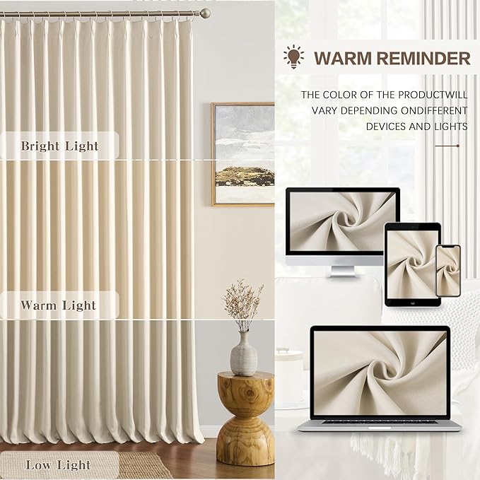 80 Inch Wide Patio Sliding Door Curtain 108 inches Long, Silky Panel Privacy Thermal Insulated Sound Reducing Room Divider Drape for Bedroom/Living Room (2 Panels, Cream Beige, W80 x L108)