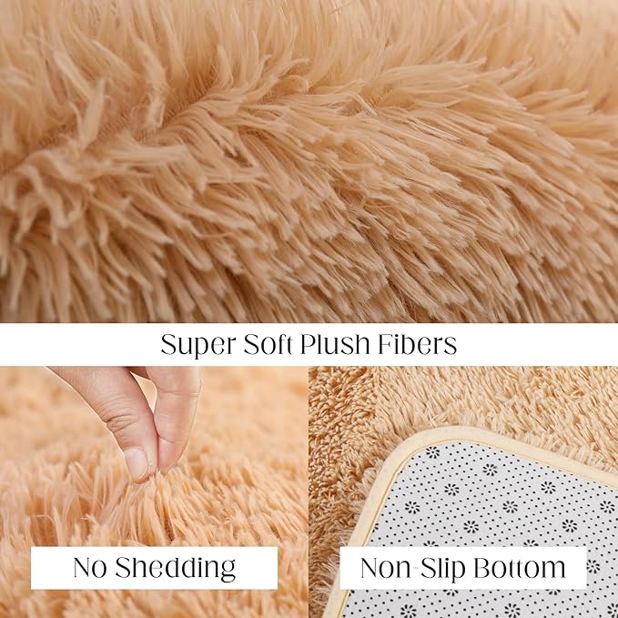 Area Rugs 8x10, Fluffy Rugs for Living Room, Ultra Soft Rugs for Bedroom, Non-Slip Indoor Carpet for Nursery, Kids Room, Playroom, Home Decor, Camel