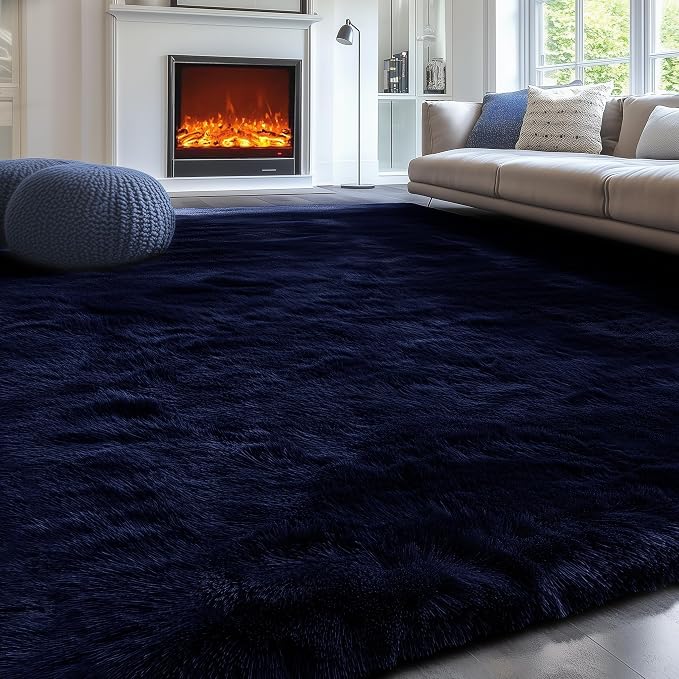 PAGISOFE Navy Blue Rug 3x5, Fluffy Dark Blue Rugs - Image 9