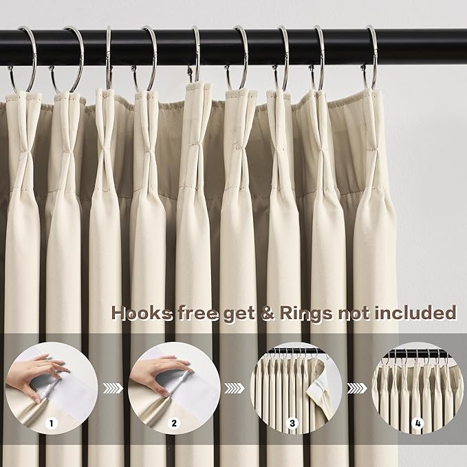 KEQIAOSUOCAI Extra Wide Curtains 80 x 102, Patio Sliding Door Pinch Pleated Blackout Curtains 102 Inches Long 2 Panels Set,Vertical Accordion Style Pleated Oversized Curtains with Hooks, Cream