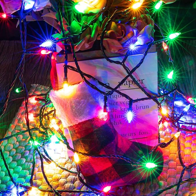 AWQ 108FT 300 LED Fairy String Lights Christmas Fairy String Lights Plug in 8 Modes Extendable for Indoor Outdoor Wedding Birthday Christmas Tree Garden Decor(Multicolor)
