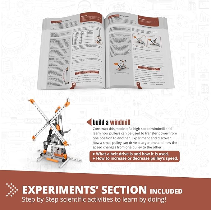 Engino STEM Toys, Pulley Drives Building Toys for Kids 9+, Educational Set, Creative Gift for Boys & Girls, STEM Engineering Kit, Play & Learn (8 Building Model Options)