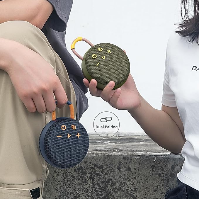 MusiBaby Rugged Mini Clip-On Speaker – BT 5.3, Waterproof Build, Shock-Resistant Rubber Shell, Great for Camping Packs, College Study Corners, or Travel Bags (Green)