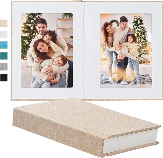 Photo Album 5x7 with Writing Space Linen Cover 5x7 Photo Album Book Holds 20 Photos Ideal for Wedding Theme-Album and Baby Photo Albums (Beige,20 Pockets)