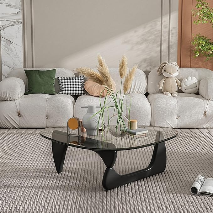 EASYSOUL Modern Glass Coffee Table, 44.88" D x 32.28" W x 15.75" H, Abstract by EASYSOUL