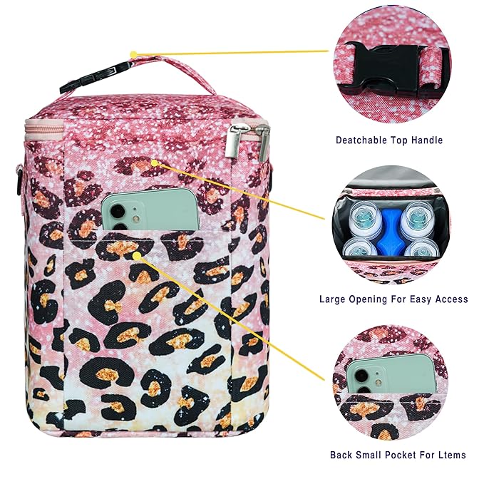 Breastmilk Cooler Bag with Ice Pack Fits 4 Bottles Up to 9 Ounce - Insulated Baby Bottle Cooler on The Go with Strap for Nursing Mom, Daycare or Travel
