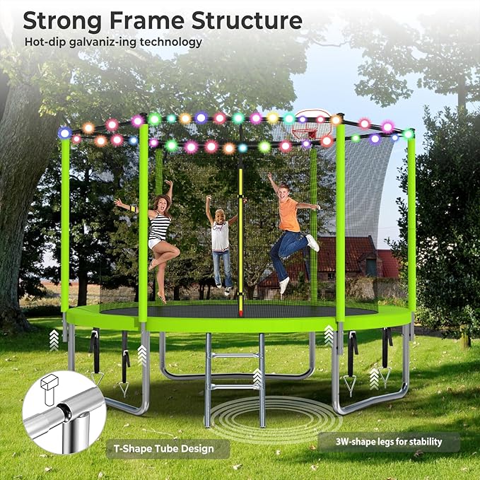 Upgraded 16FT 15FT 14FT 12FT 10FT 8FT Trampoline Outdoor with Basketball Hoop and Net, Capacity for 4-6 Kids and Adults