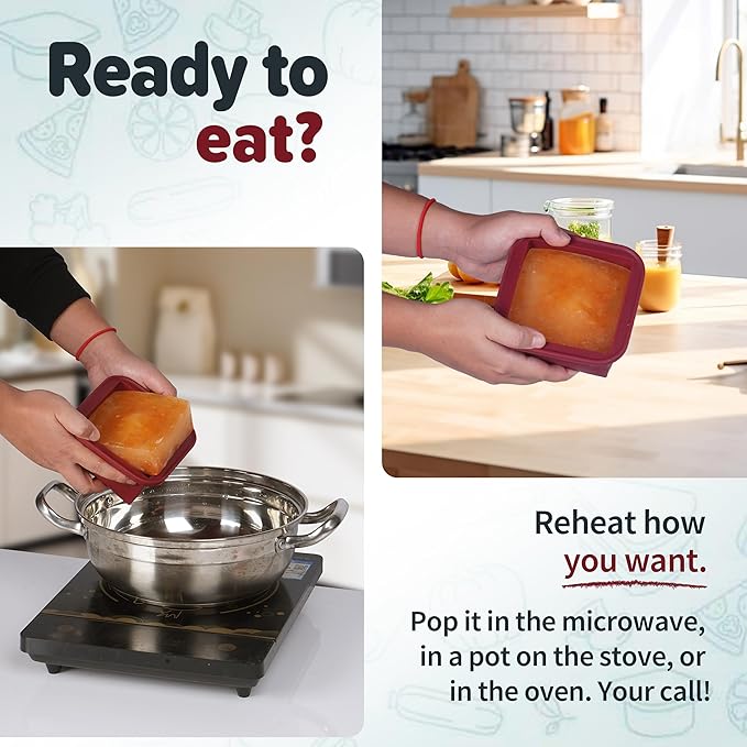 2-Cup Silicone Freezer Trays with Lids – Perfect for Meal Prep, Portion Control, and Easy Freezing-Meal Prep Container Molds for Soup,Leftovers (Cranberry, 4 Pack)