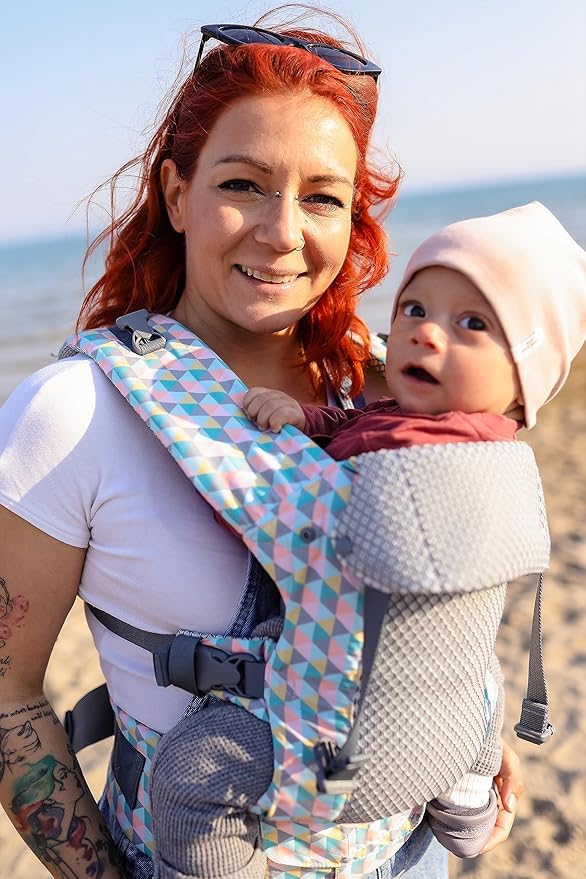 Beco Gemini Baby Carrier from Newborn to Toddler - Certified Ergonomic Newborn Baby Carrier for Infants and Children of 7-35 lbs - M Shape, Adjustable Seat, Breathable 3D Mesh (Cool Grey Geometric)