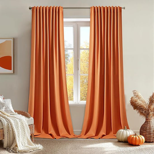 MIULEE Orange Back Tab Blackout Curtains 108 Inch Long 2 Panels Set for Living Room Bedroom Privacy, Rod Pocket/Pinch Pleated Fall Extra Long Thermal Insulated Room Darkening Light Blocking Drapes