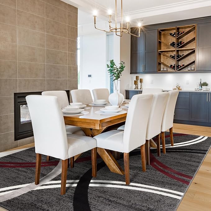 Rugshop Modern Wavy Circles Design Area Rug 7' 10" x 10'2" Red