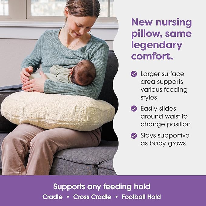 Boppy Nursing Pillow - Ergonomic Bottle & Breastfeeding Pillow with High, Firm, Large Area, Water-Repellent Cushion with Washable Cover; Baby Safety Alliance Verified - Oatmeal Boucle