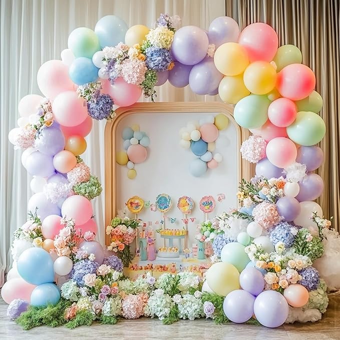 RUBFAC 129pcs Pastel Balloons Different Sizes 18 12 10 5 Inch, Macaron Rainbow Latex Balloon Arch Kit for Baby Shower Birthday Party Gender Reveal Garland Decoration