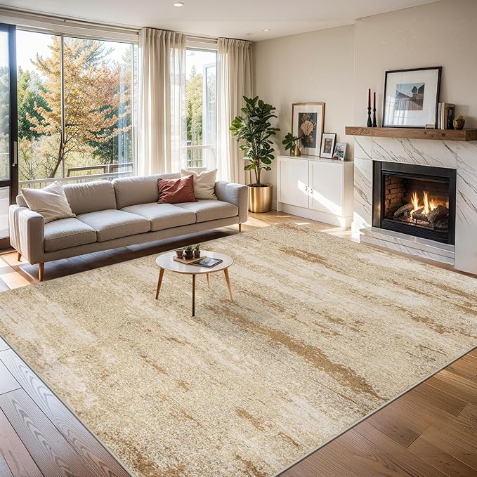 6x9 Area Rugs for Living Room - Washable Rug Modern Abstract Soft Large Neutral Non-Slip Carpet Indoor Floor Stain Resistant Thin Carpets for Bedroom Dining Room Farmhouse Nursery Home Office Beige