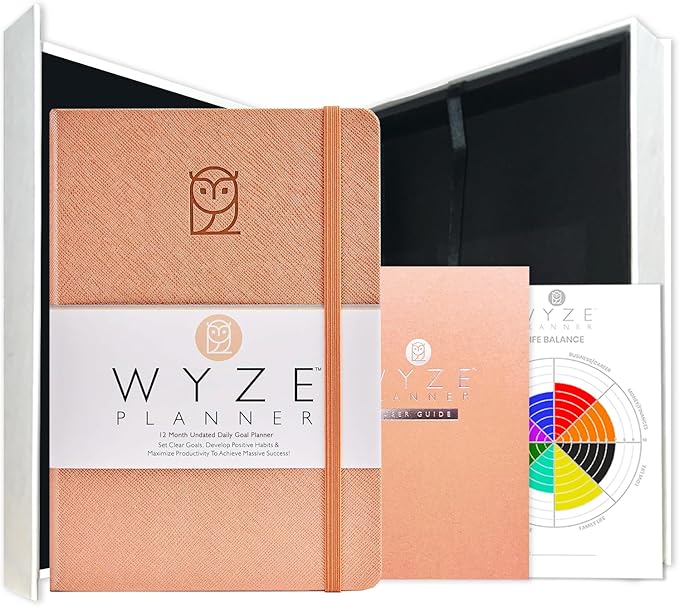 Undated Daily Planner – 1-Year B5 Productivity Organizer with Two-Page Weekly Spread, Goal Setting, Habit Tracker, Weekly & Monthly Pages – Hardcover Time Management Notebook (Rose Gold)