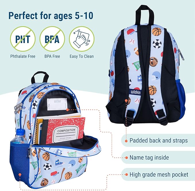Wildkin 15-inch Kids Backpack – Durable, Padded, Adjustable for School & Travel - Game On
