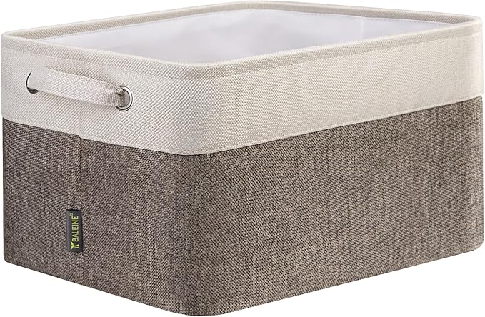 BALEINE 1 Pack Fabric Storage Bins for Shelves, Linen Storage Baskets for Organizing, Decorative Closet Bins for Clothes, Home (Brown, 12"x8"x8")