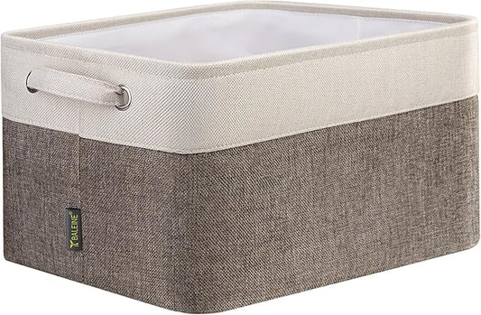 BALEINE 1 Pack Fabric Storage Bins for Shelves, Linen Storage Baskets for Organizing, Decorative Closet Bins for Clothes, Home (Brown, 12"x8"x8")