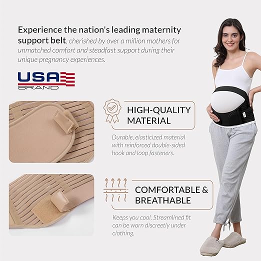 NeoTech Care Pregnancy Support Maternity Belt, Waist/Back/Abdomen Band, Belly Brace (Size M, Black Color)