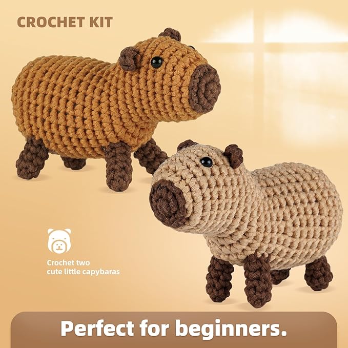 MOREJMTT Crochet Kit for Beginners, Learn to Crochet, Include Easy Knitting Soft Yarn, Step-by-Step Video Tutorial, Hook, Holiday Birthday Gift for Adults and Kids(2 Pack Capybara)