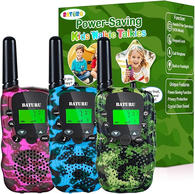 Walkie Talkies for Kids 3 Miles Long Range, 22 Channels Walkie Talkie with Clear Sound, Outdoor Camping Toys for Boys and Girls Age 6-8, Stocking Stuffers for Girls Boys 8-12