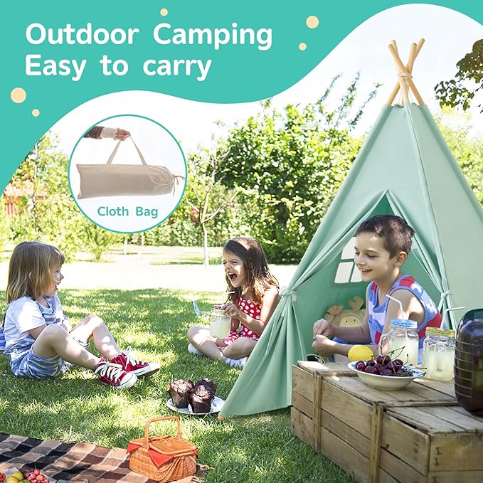 Teepee Tent for Kids-Portable Children Play Tent Indoor Outdoor (Green)