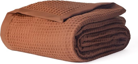 Salt Earth GOTS Certified 100% Organic Cotton Throw Blanket, 108"X90" Blankets & Throws for Bed, Throw Blanket for Couch,Modern & Cozy Blanket, All Season Waffle Blanket, Soft Blanket (Potting Soil)