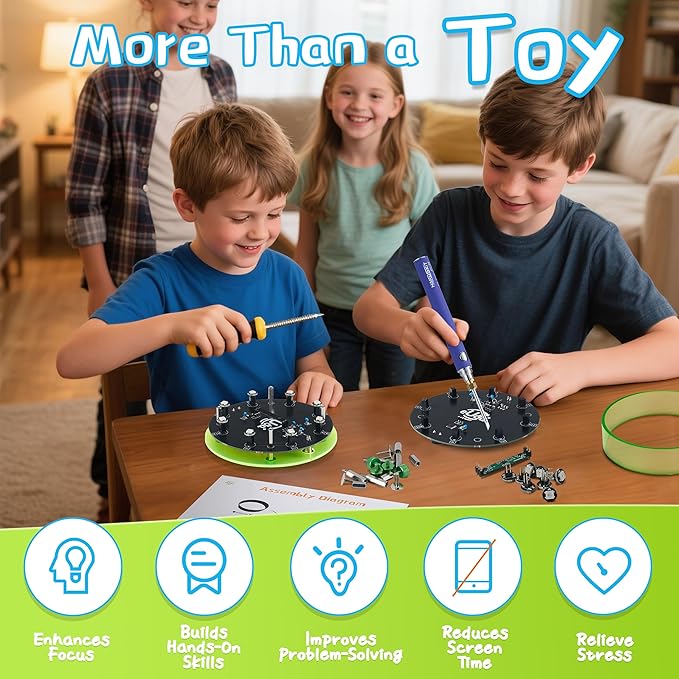 STEM DIY Toys Hand Assembly Electronic Spin The Wheel | Science Craft Kit for Kids Ages 8-9-10-11-12-13-14-15+ Years Old | Educational Gifts for Boys&Girls | Video Guide (Fire Wheel-Rumble Meow)