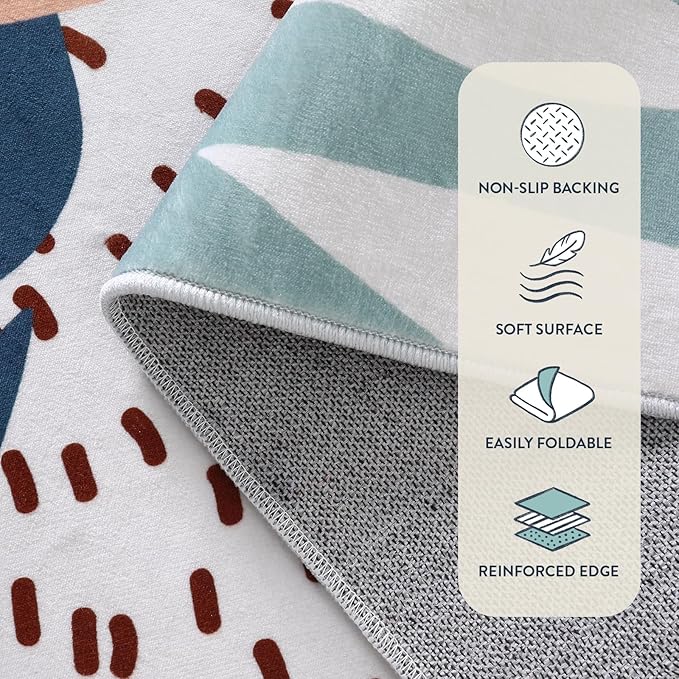 Lahome Washable Area Rug 5x7 - Non-Slip Soft Carpet for Bedroom Ultra-Thin Stain Resistant Rug for Living Room Throw Cute Kids Nursery Rug, Boho Botanical Print Indoor Rugs for Entryway Office